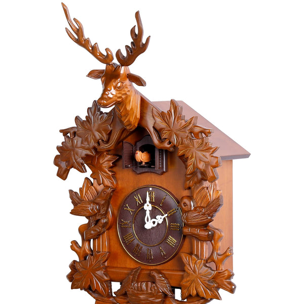 Handcrafted Wood Cuckoo Clock with Bird & Night Sensor
