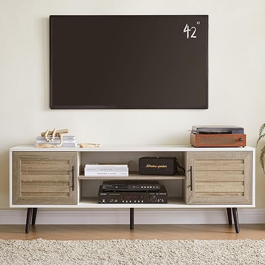 Mid-Century Modern TV Stand with Storage Cabinet – Fits TVs up to 65"