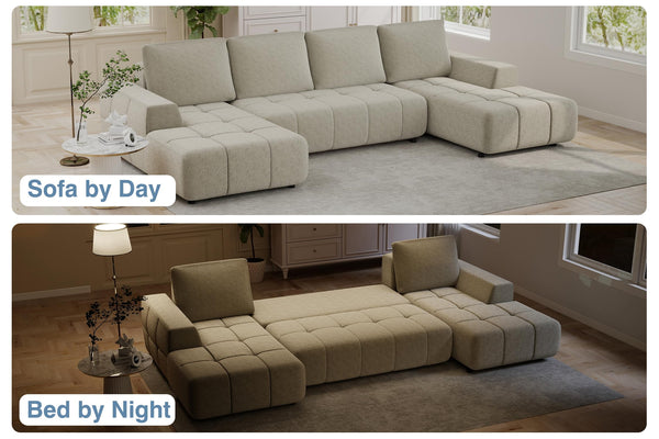 L-Shaped Sectional Sleeper Sofa with Storage & Pull-Out Bed