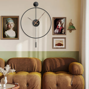 Large Modern Pendulum Wall Clock – Metal Dial with Walnut Pointers