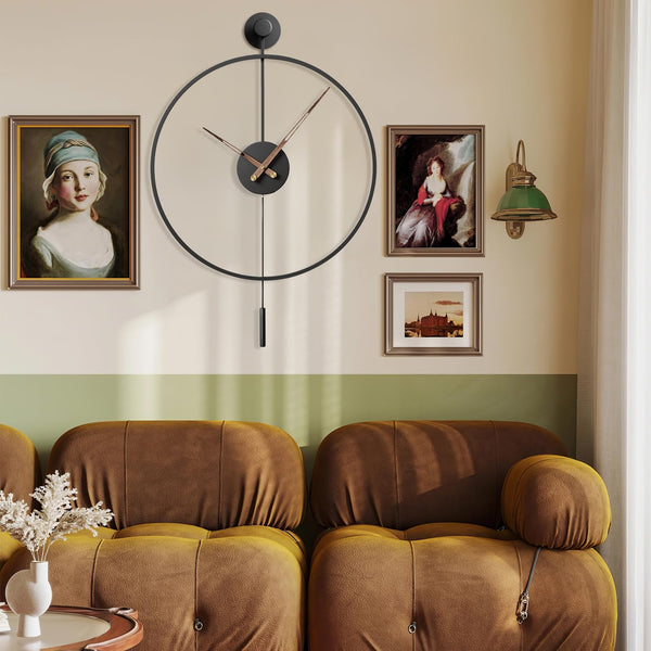 Large Modern Pendulum Wall Clock – Metal Dial with Walnut Pointers