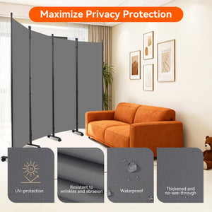 4-Panel Foldable Room Divider with Wheels