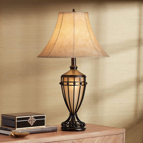 Rustic Urn Table Lamps Set of 2 with Nightlight