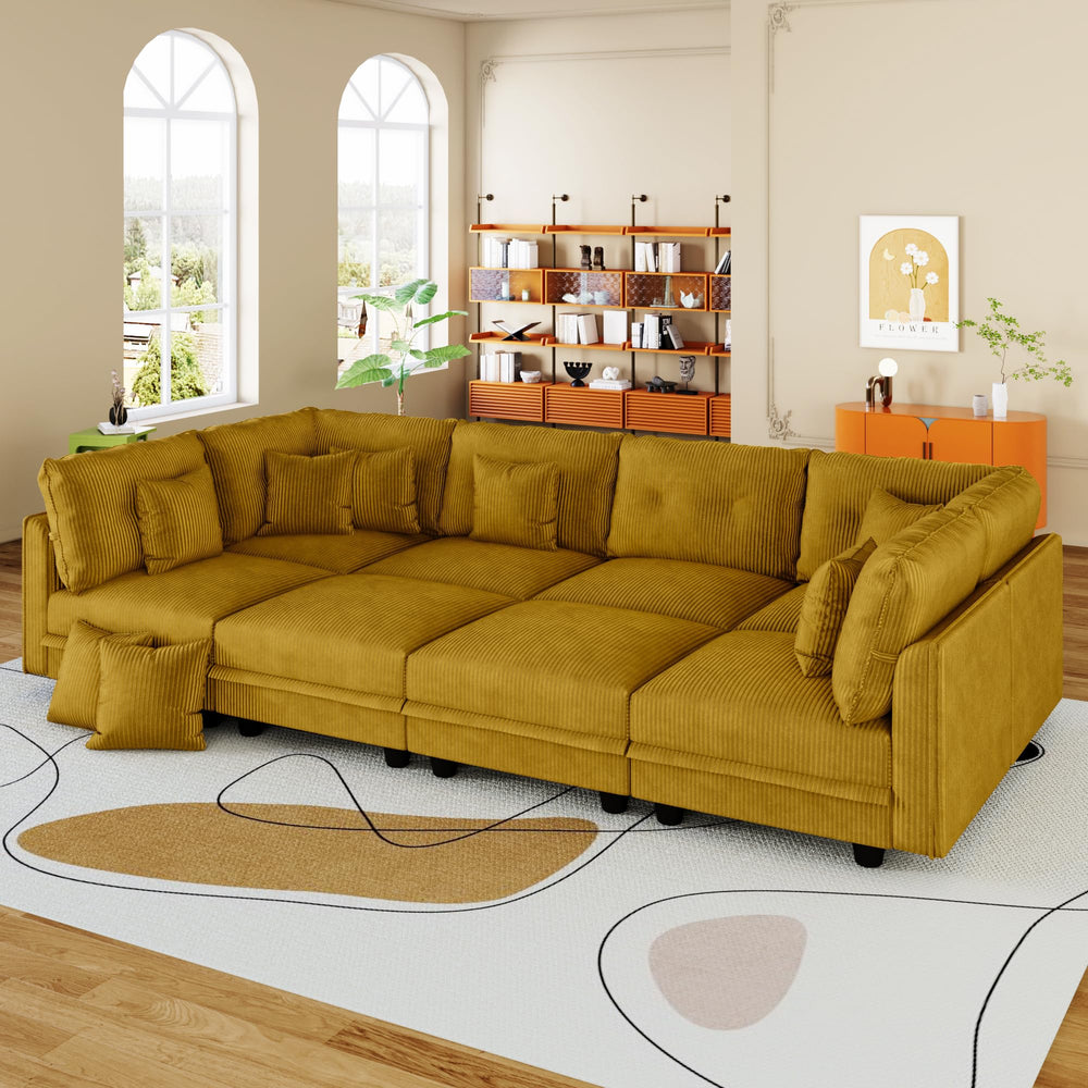 Plush Corduroy U-Shaped Modular Sectional Sofa with Storage