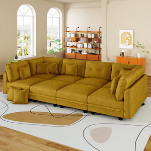 Plush Corduroy U-Shaped Modular Sectional Sofa with Storage