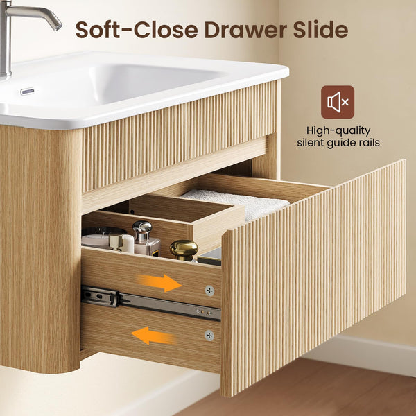 30" Wall-Mounted Bathroom Vanity with Ceramic Sink