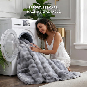 Faux Rabbit Fur Bubble Comforter Set with Pillowcases