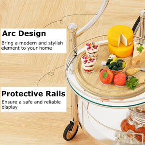 3-Tier Rolling Bar Serving Cart with Glass Shelves