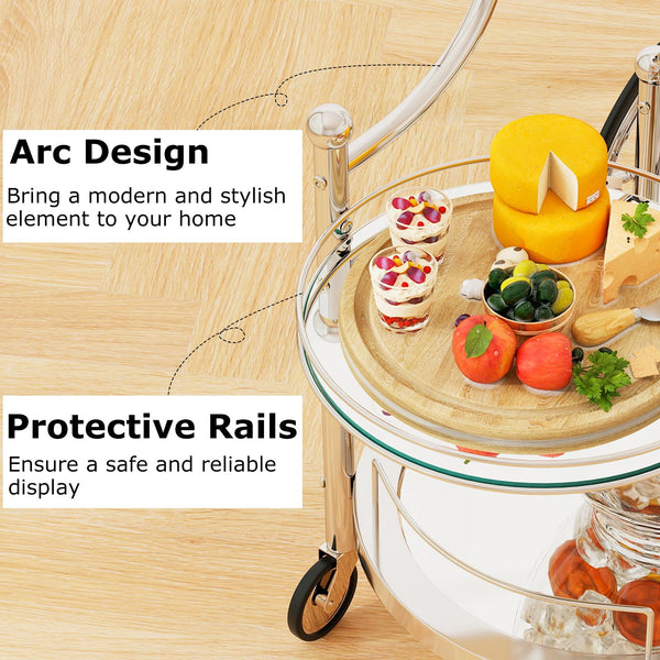 3-Tier Rolling Bar Serving Cart with Glass Shelves