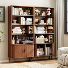 71" 4-Tier Bookshelf with Sliding Door Storage Cabinet