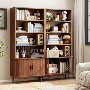 71" 4-Tier Bookshelf with Sliding Door Storage Cabinet