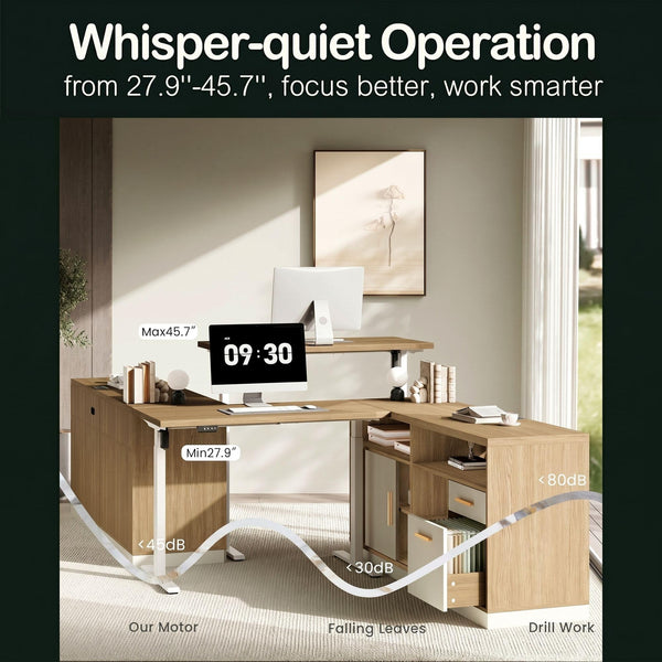 67" L-Shaped Electric Standing Desk with Storage