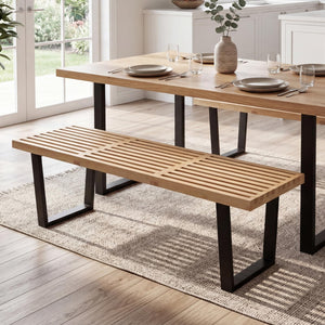 Solid Wood Dining & Entryway Bench with Metal Legs