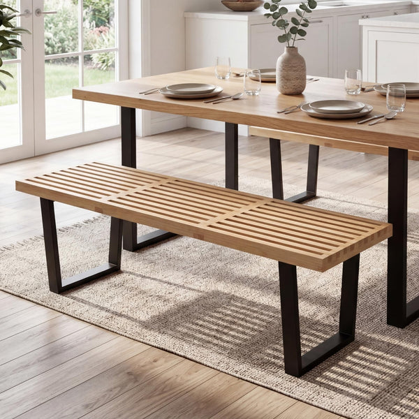 Solid Wood Dining & Entryway Bench with Metal Legs