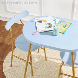 3-Piece Oval Dining Table Set with 2 Chairs, Metal Frame & Curved Backrests