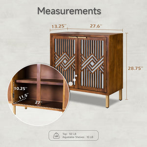 2-Door Accent Cabinet & 3-Drawer Dresser with Geometric Mirror Front