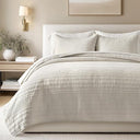 Cotton Quilt Set with Pillow Shams – Modern Stripe Coverlet