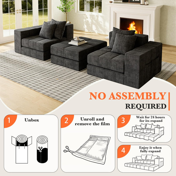 Modular Sectional Sofa with Removable Washable Cover – Dark Grey