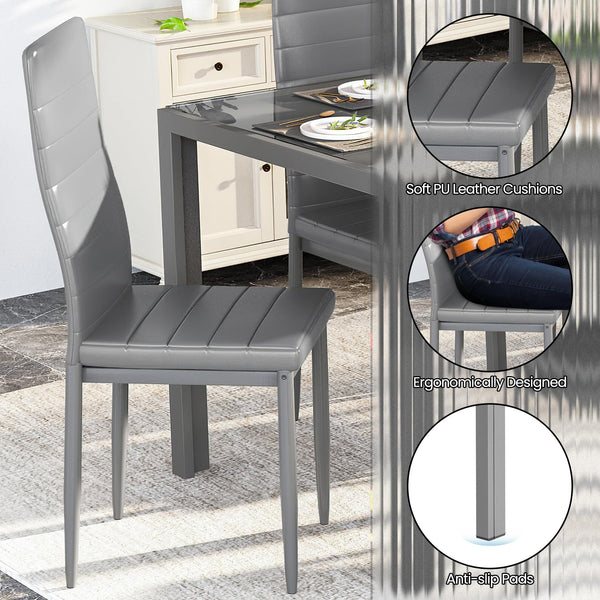7-Piece Tempered Glass Dining Table Set with 6 PU Leather Chairs