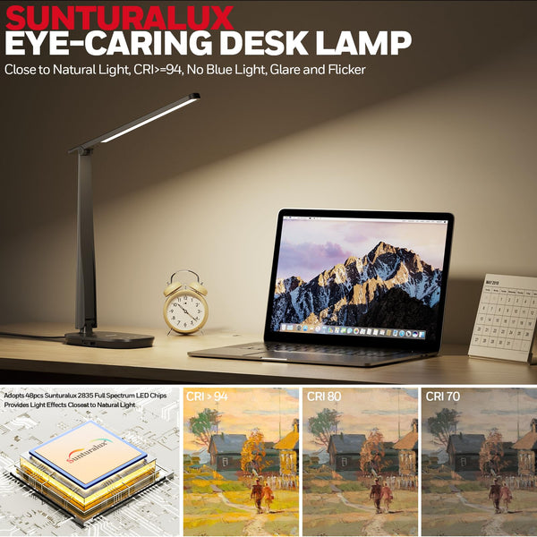 LED Desk Lamp with USB Charging Ports & Dimmable Light