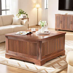 Lift Top Coffee Table with Storage – Fluted Square Design