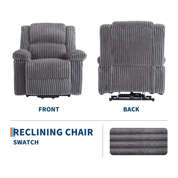 Corduroy Manual Recliner Chair with Side Pocket – Dark Gray