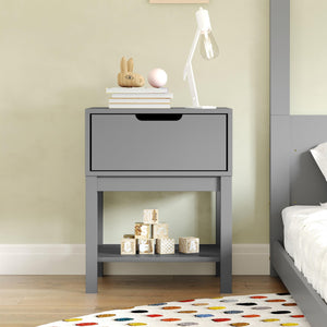 Kids Wood Nightstand with Drawer and Open Shelf