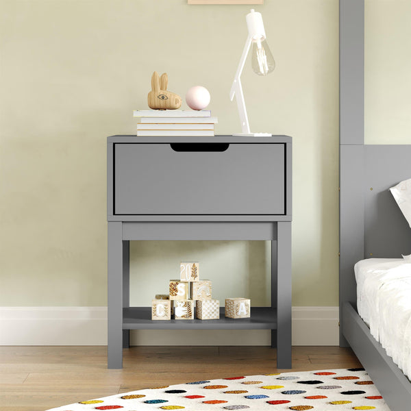 Kids Wood Nightstand with Drawer and Open Shelf