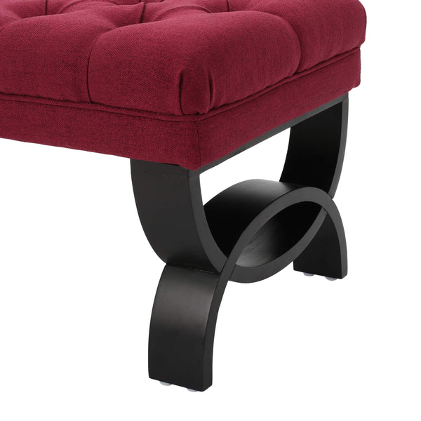 Tufted Fabric Ottoman Bench – Deep Red