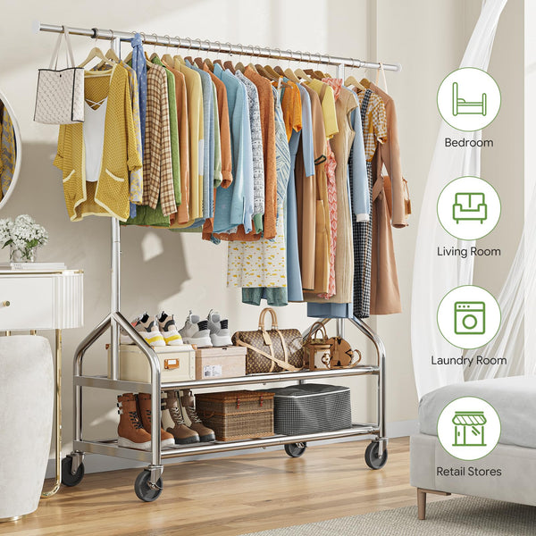 Heavy Duty Rolling Clothes Rack with Shelves