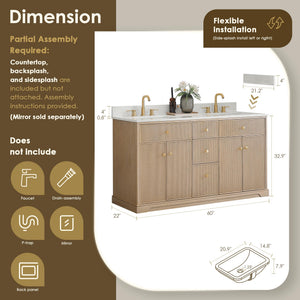 60-Inch Double Sink Bathroom Vanity with Ceramic Countertop