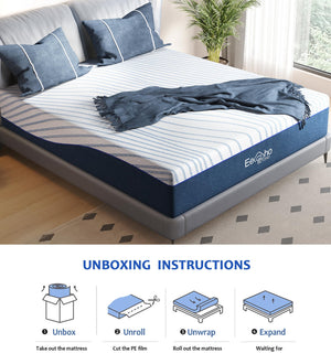 Queen Gel Memory Foam Mattress 12 Inch – Medium Firm, Cooling, Fiberglass Free