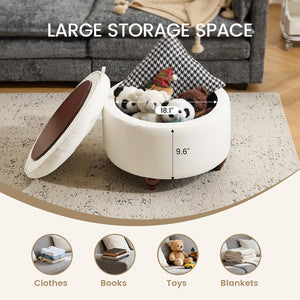 Round Storage Ottoman Set of 2 with Removable Lid & Small Stool