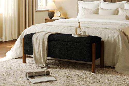 Storage Ottoman Bench with Walnut Legs