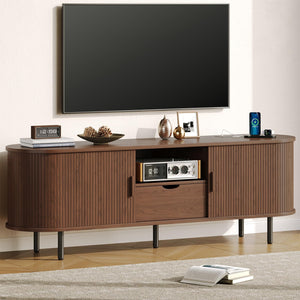 Mid-Century Modern TV Stand with Power Outlet & Storage