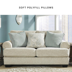 Beige Chenille Loveseat with Accent Pillows & Rolled Arms