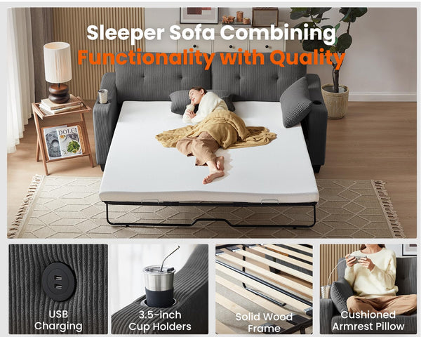 Corduroy Pull-Out Sleeper Sofa Bed