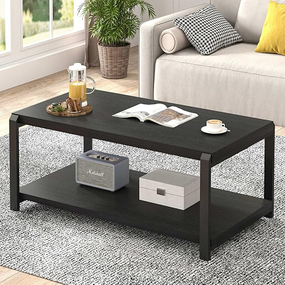 Industrial Rectangle Coffee Table with Storage Shelf