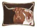 Longhorn Hand-Hooked Wool Throw Pillow 16x22 Inch
