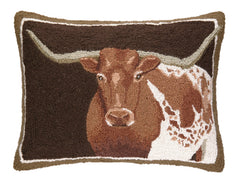 Longhorn Hand-Hooked Wool Throw Pillow 16x22 Inch