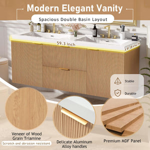 Floating Double Sink Bathroom Vanity with SMC Resin Top & Wood Cabinet