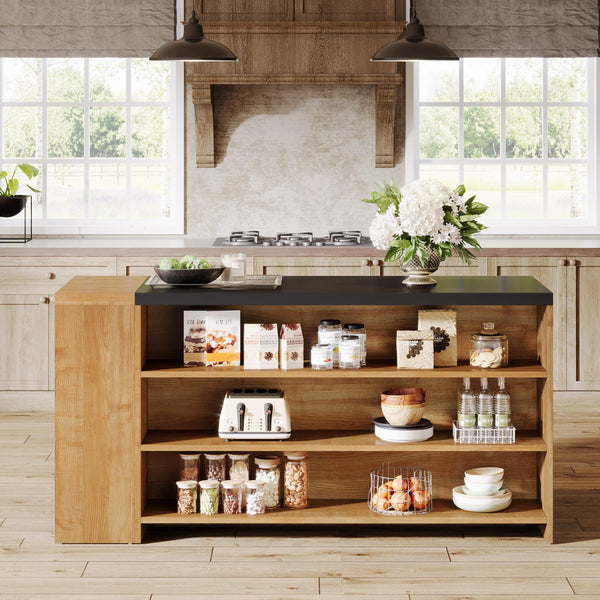 55" Kitchen Island with Storage and 5-Tier Shelves