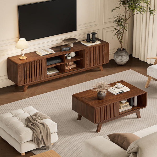 Mid-Century Modern Coffee Table with Sliding Cabinet Door