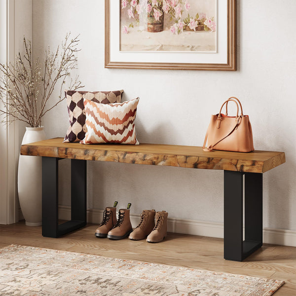 47" Live Edge Pine Wood Entryway Bench with Metal Legs