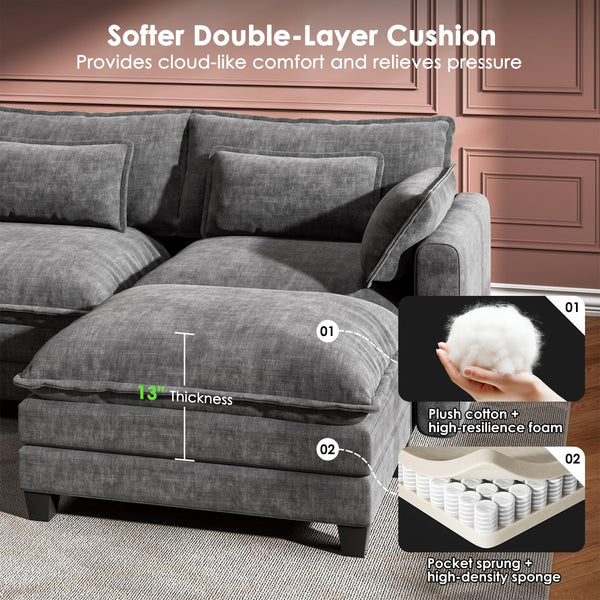 U-Shaped Modular Sectional Sofa with Ottoman