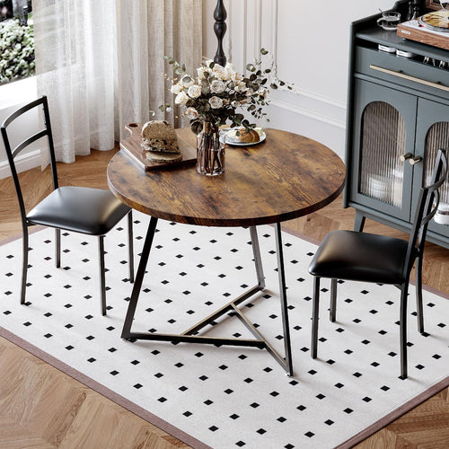 Round Dining Table Set for 2 with Upholstered Chairs