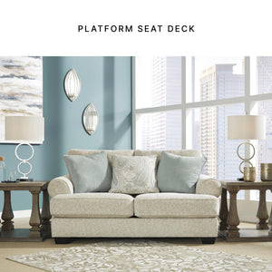 Beige Chenille Loveseat with Accent Pillows & Rolled Arms