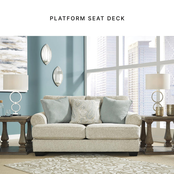 Beige Chenille Loveseat with Accent Pillows & Rolled Arms