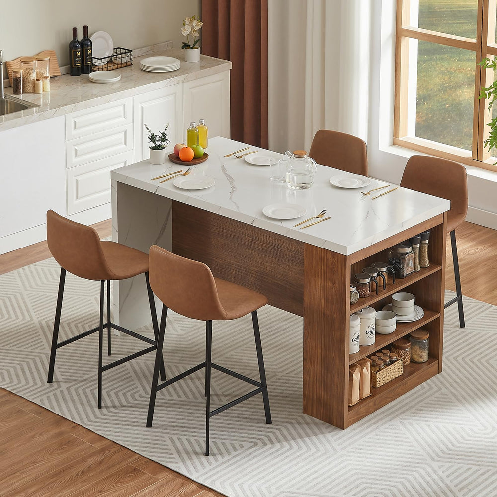 61" Kitchen Island Table with Storage, Power Outlet & LED Lights