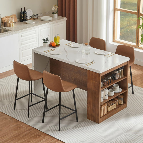 61" Kitchen Island Table with Storage, Power Outlet & LED Lights